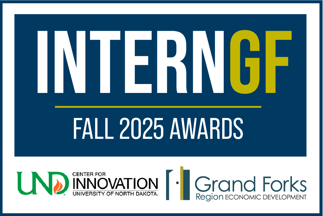 A promotional graphic for the InternGF Fall 2025 Awards with the UND Center For Innovation and Grand Forks Region EDC logos.
