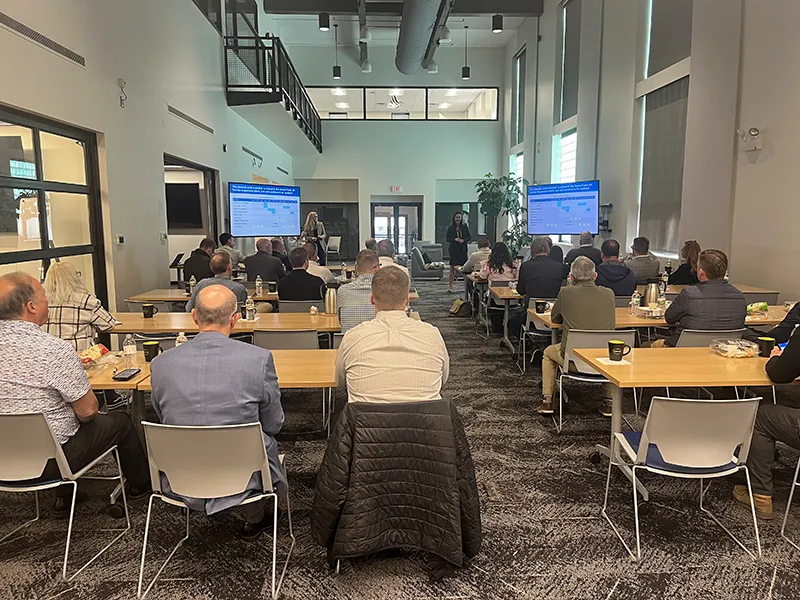 A group of community leaders hear updates during a presentation at the Mayor's Air Service Expansion Committee meeting on Thursday, April 24th.